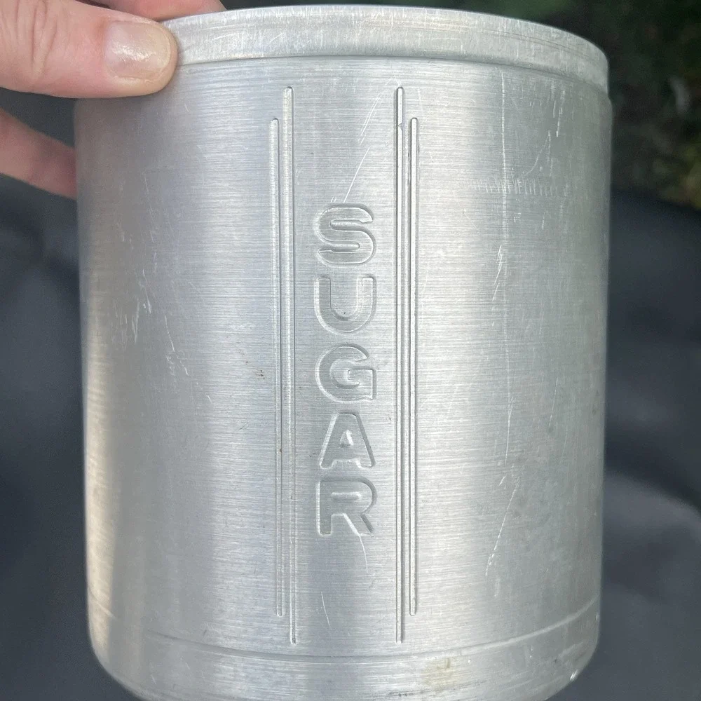 Vintage 1950's Aluminum Kitchen Sugar Canister with Lid 8